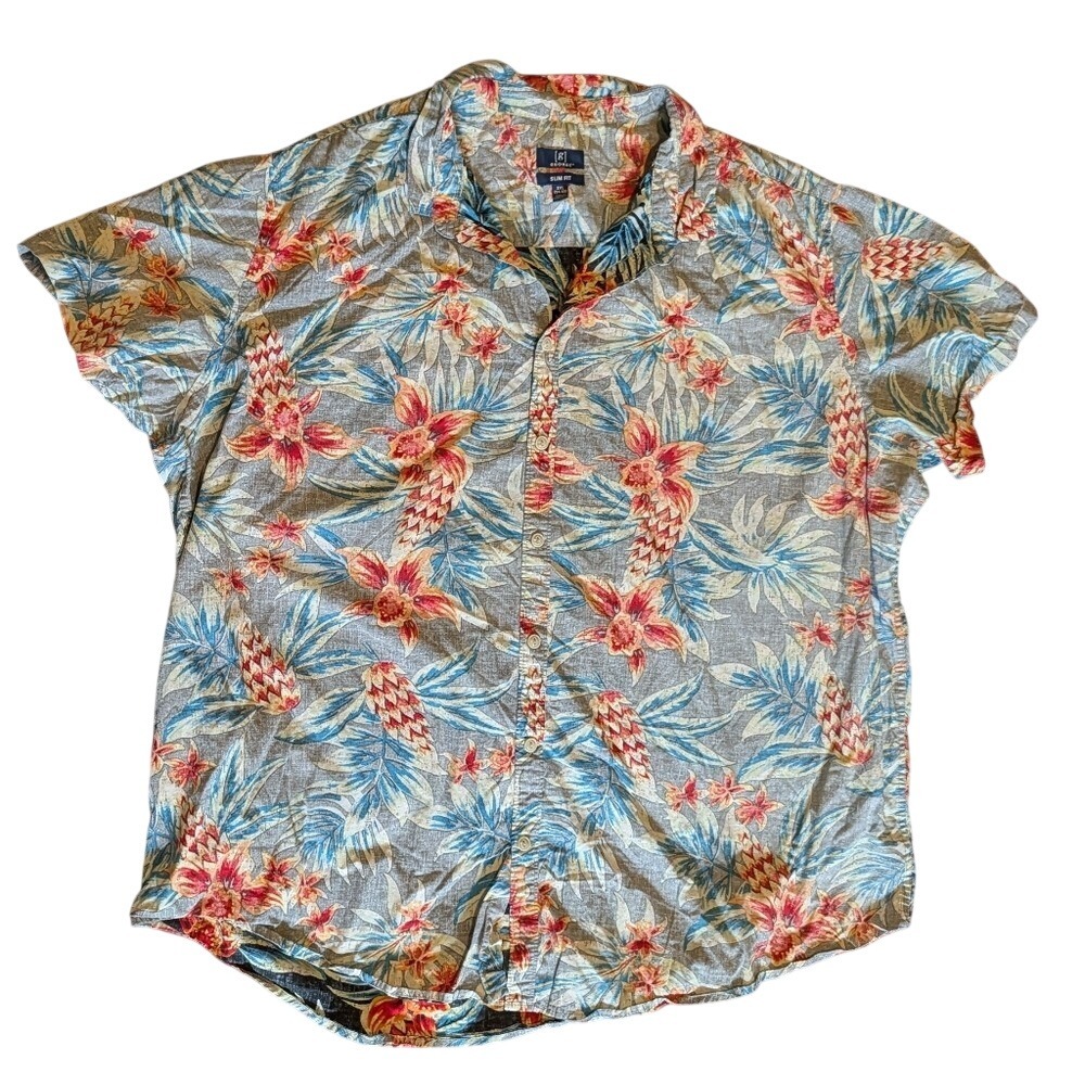 George Men's 3XL Pineapple & Floral Hawaiian Shirt
